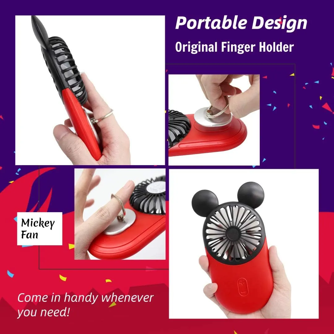 Cute Personal Mini Fan, Handheld & Portable USB Rechargeable Fan with Beautiful LED Light, 3 Adjustable Speeds, Finger Holder, Perfect for Indoor or Outdoor Activities, Cute Mouse (Yellow)
