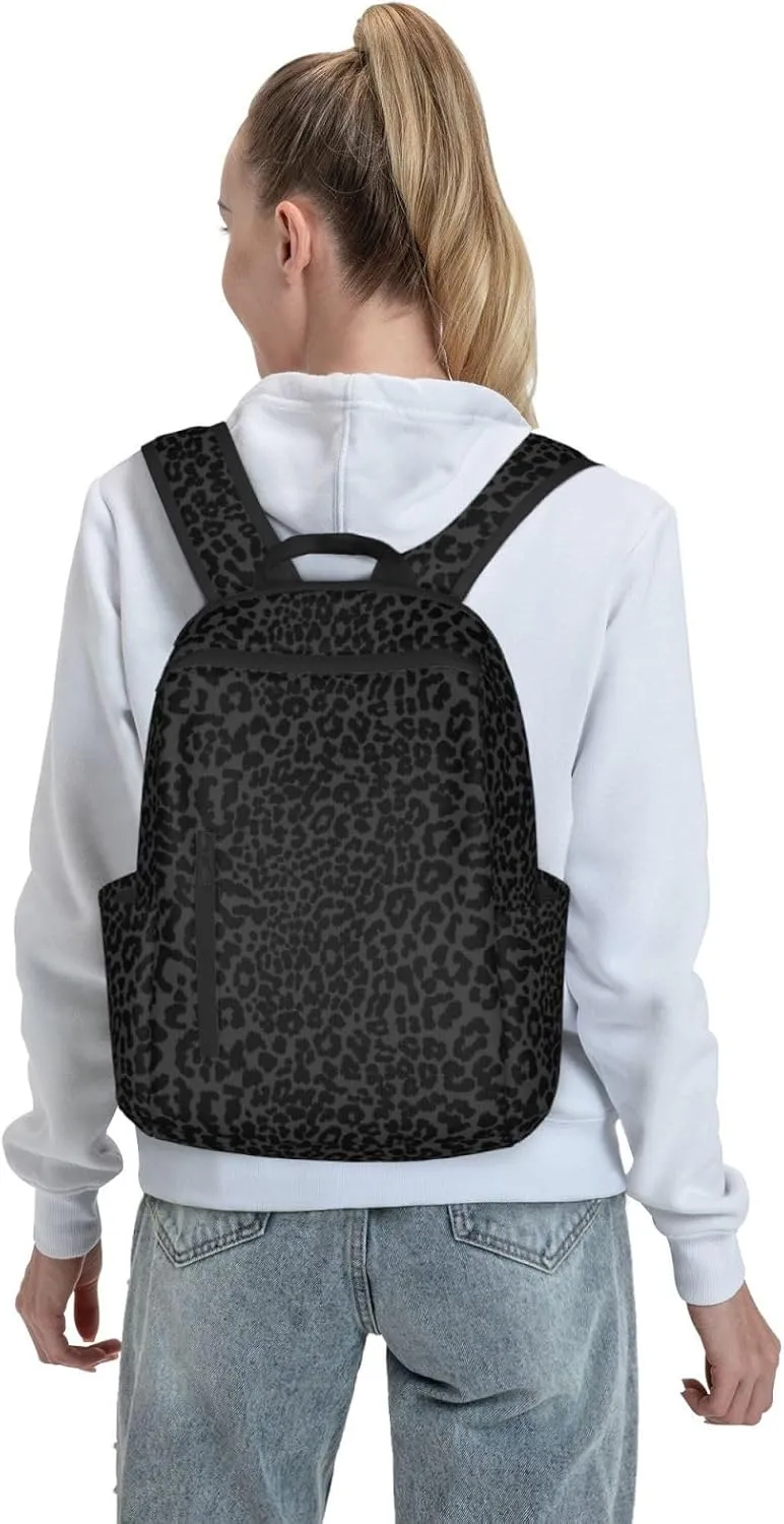 Dark Gray Black Leopard Cheetah Print backpack for Men Women bookbags,laptop backpack carrying bag casual lightweight travel sports day packs