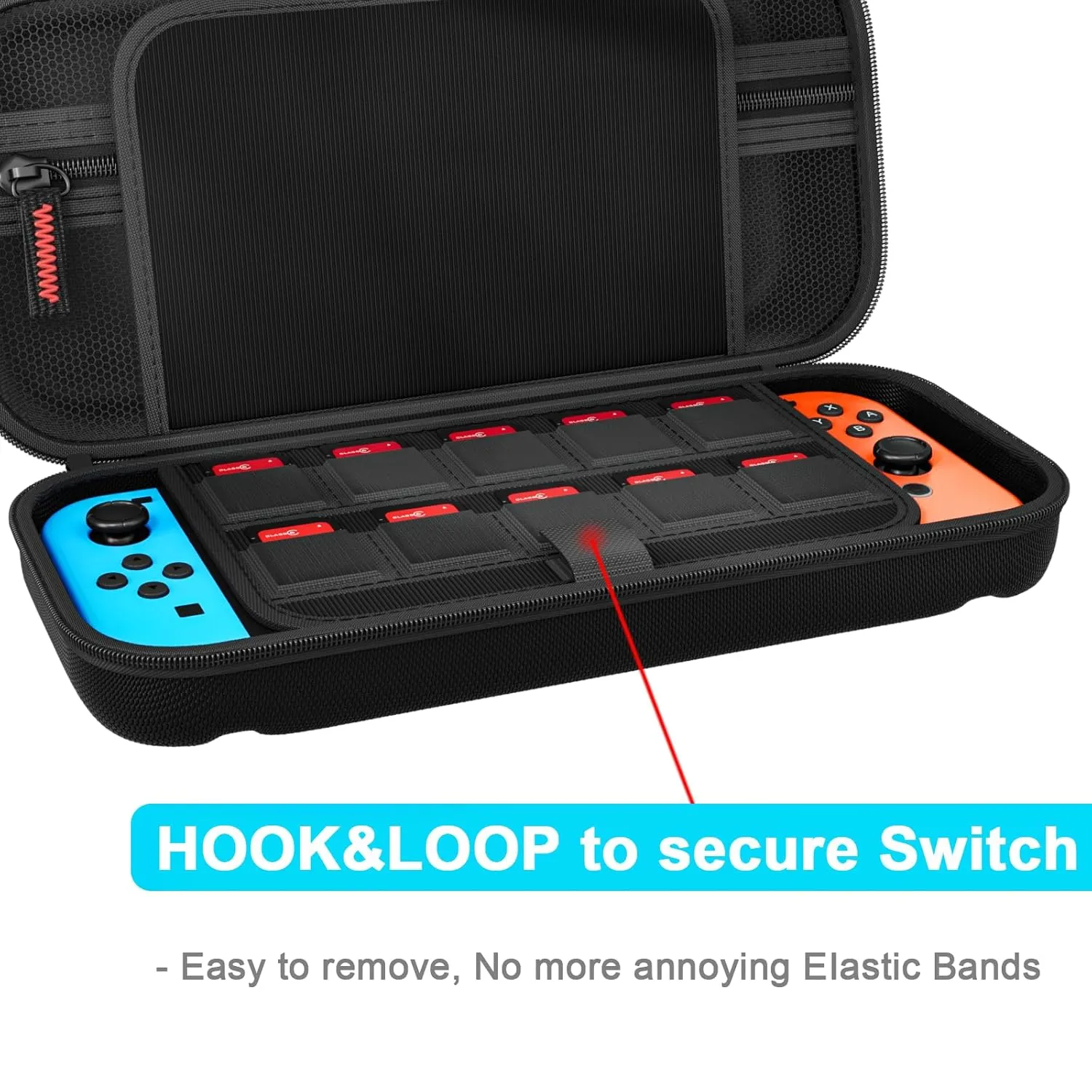 daydayup Switch Carrying Case Compatible with Nintendo Switch/Switch OLED, with 20 Games Cartridges Protective Hard Shell Travel Carrying Case Pouch for Console & Accessories, Black