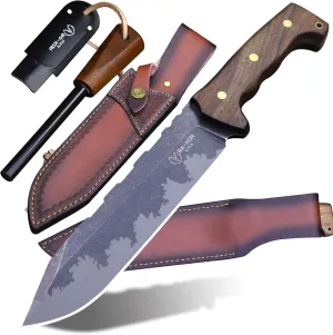 DC53 Steel 38CM (15.2IN) Full Tang 6mm Thick Fixed Knife Sheath&(5.9IN) Cerium Igniter, Suitable for Outdoor Hunting, Camping, Survival Exploration, EDC