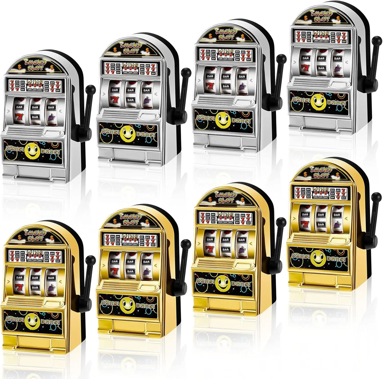 Deekin 12 Pcs Slot Machine Bank Mini Slot Machine Toy with Spin Reels Golden Silver Lucky Bank