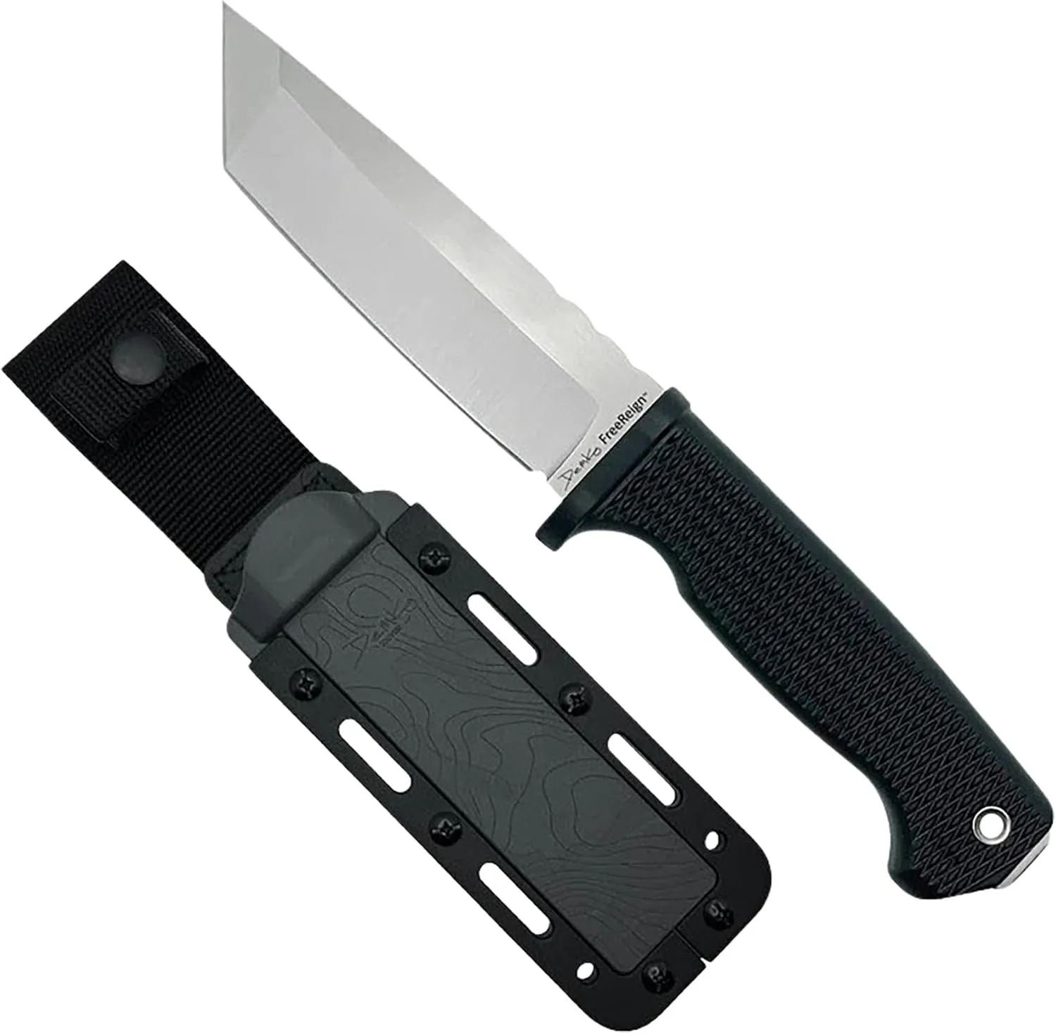 Demko Knives FreeReign Fixed Blade Knife 5" AUS-10A Satin Drop Point or Tanto w/Sheath & Belt Loop (Tanto/Black/Grey)