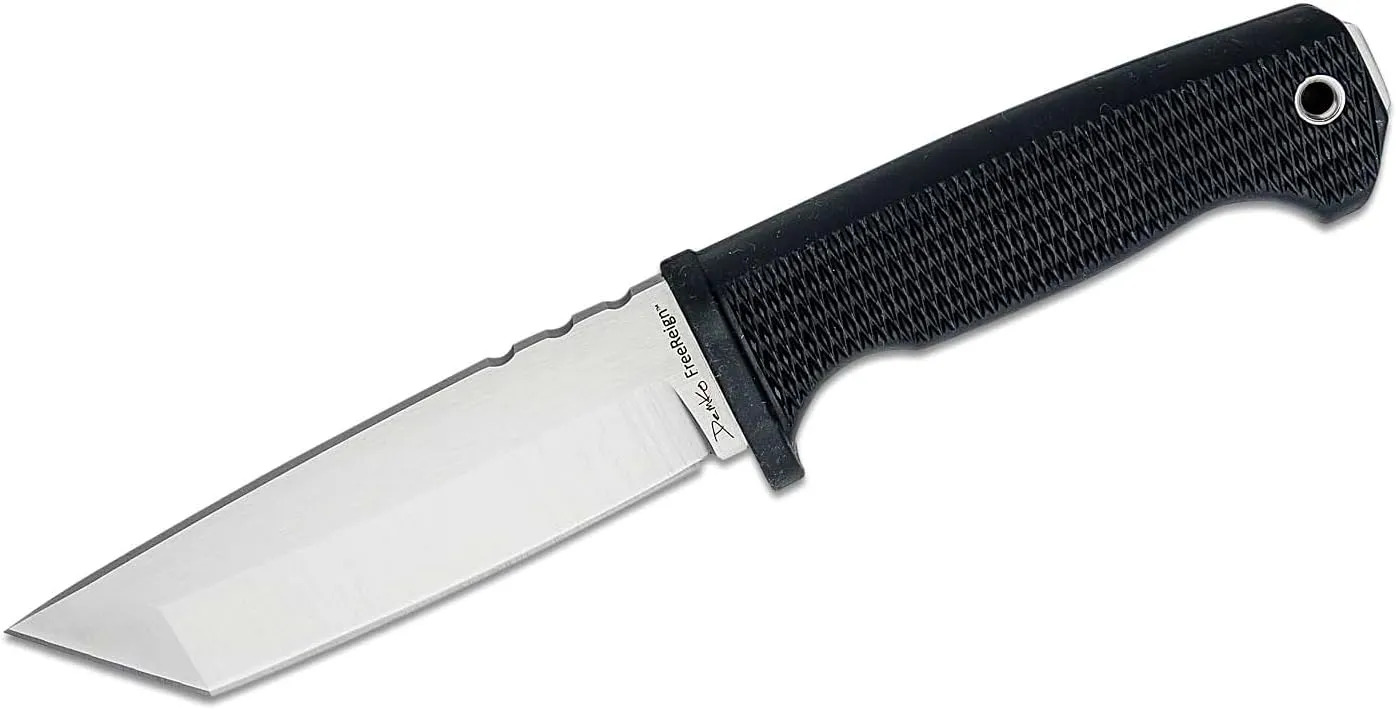 Demko Knives FreeReign Fixed Blade Knife 5" AUS-10A Satin Drop Point or Tanto w/Sheath & Belt Loop (Tanto/Black/Grey)