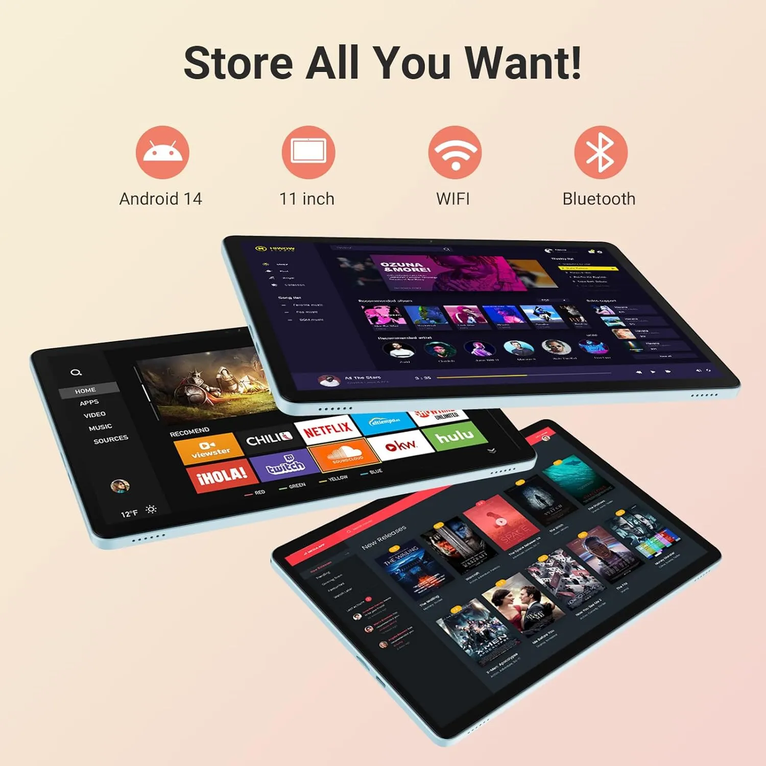 DigiLand Tab R11–11" Tablet,Android 14 OS,MediaTek Helio G80 Octa-Core,12GB RAM   128GB Storage,HD IPS Touchscreen,13MP 8MP,Wi-Fi 6,Long Battery Life,Widevine L1,Stand Case,Google Tablets 2025, Blue