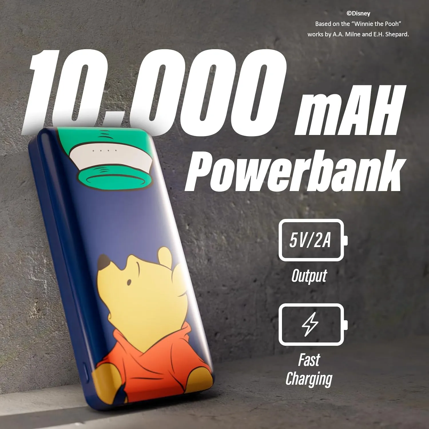 Disney Winnie The Pooh 10,000Mah Power Bank- Universally Compatible Portable Phone Charger Battery Pack w/USB Charging Port - Classic Winnie The Pooh Gifts for Women, Men, Teens and Kids
