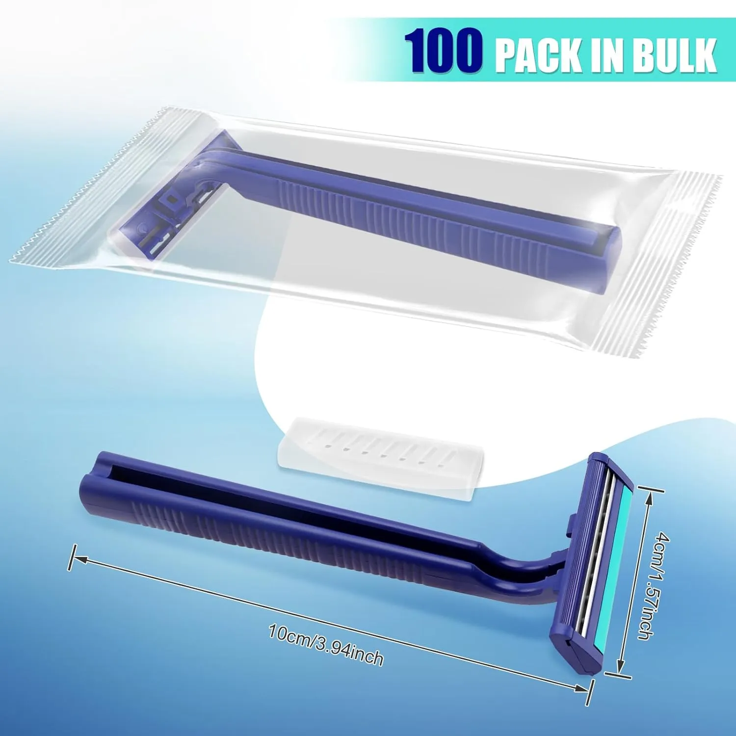 Disposable Razors Bulk for Men 100 Pack, Homeless Supplies Bulk, Twin Blade Mens Travel Supply Razor for Shaving, Safety Beard Shavers for Camping Bathing Hotel (Blue)