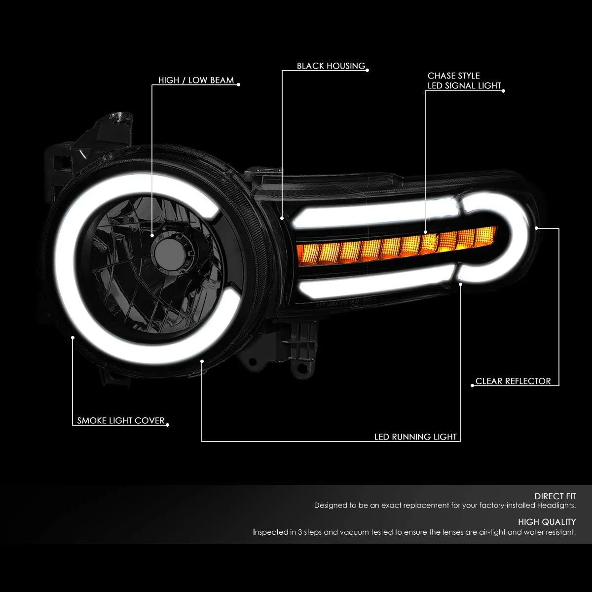 DNA MOTORING HL-LB-FJC07-BK-SM-CL1 Smoke Lens Headlights With LED DRL   Sequential Signal Compatible with 07-14 FJ Cruiser