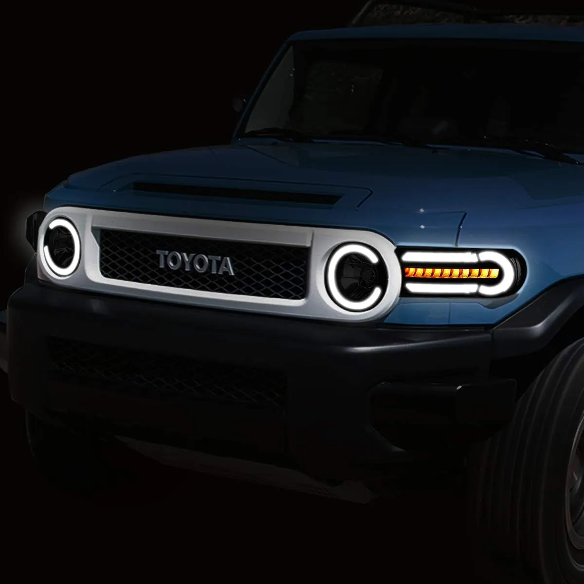 DNA MOTORING HL-LB-FJC07-BK-SM-CL1 Smoke Lens Headlights With LED DRL   Sequential Signal Compatible with 07-14 FJ Cruiser