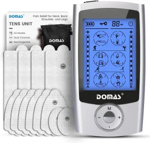 DOMAS TENS Unit for Neck, Back, Shoulders & Legs Pain Relief – Dual Channel, 24 Modes, Rechargeable Electric Shock Therapy for Muscle Relief