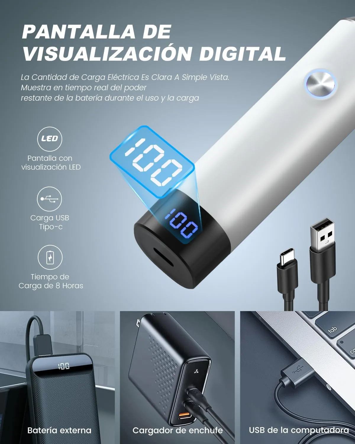 Ear & Nose Hair Trimmer with LED Display for Men Women,Painless USB Rechargeable Eyebrow & Facial & Nose Hair Trimmer Clipper,Professional IPX7 Waterproof Dual Edge Blades 12,000 RPM (White)