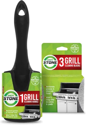 EarthStone Grill Cleaning Block Kit, Bristle Free Grill Scraper, 3 Grill Cleaning Blocks and 7" EZ-Grip Handle
