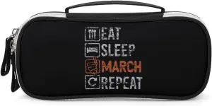 Eat Sleep March Repeat Portable Pencil Pen Case Small Cosmetic Bag Womens Makeup Pouch Pencil Bags