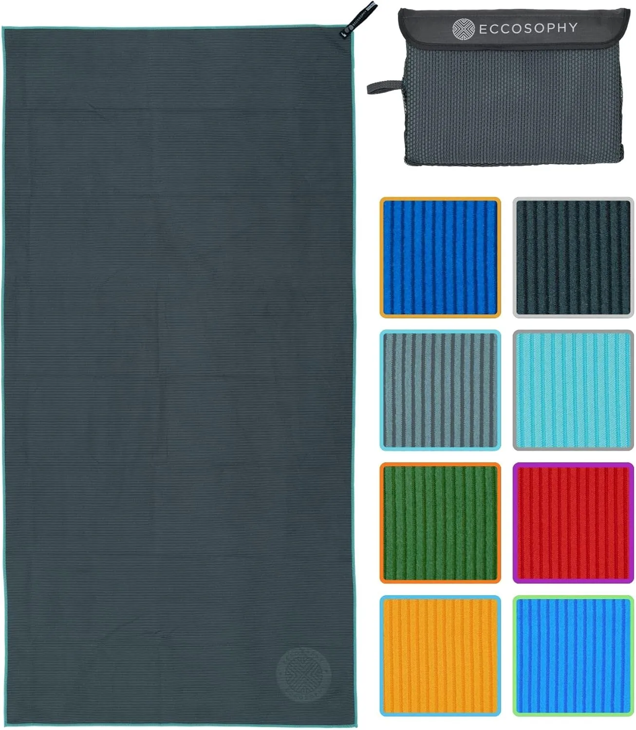 ECCOSOPHY Microfiber Beach Towel – Quick Dry, Highly Absorbent, Lightweight – Ideal for Travel, Pool, Yoga, Fitness & Outdoor Adventures – 71x35 Charcoal