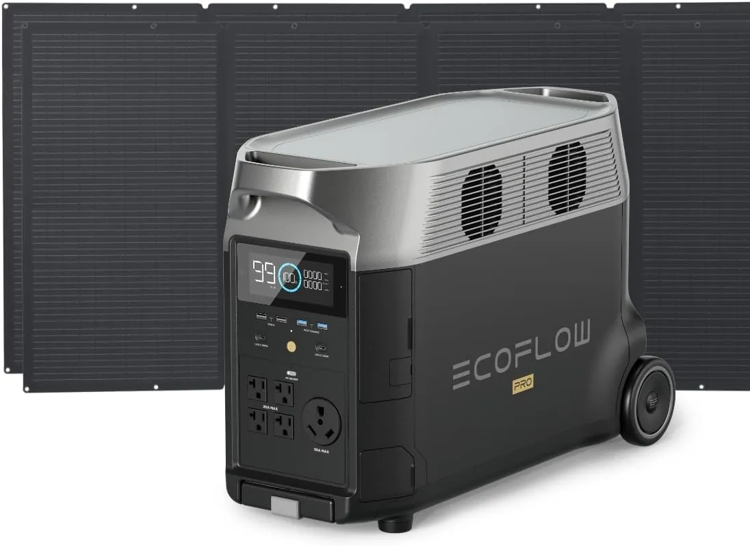 EF ECOFLOW Solar Generator 3.6KWh DELTA Pro with 2X400W Portable Solar Panel, 23% High Efficiency, 5 AC Outlets, 120V/3600W, for Home Backup Outdoors Camping RV Emergency