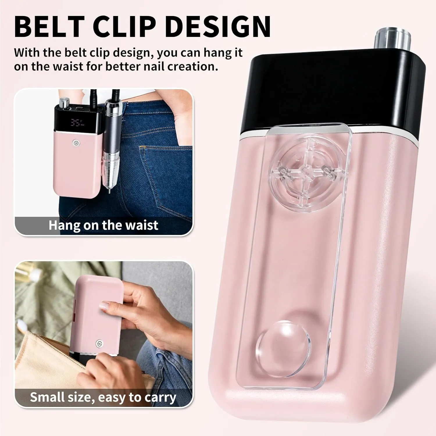 Electric Nail Drill Professional Kit,Electric Nail File for Acrylic Nails Drill Cordless 35000 RPM E Filer for Nails,Portable Nail Drill Machine Nail File Kit,Nail Grinder for Women (Pink)