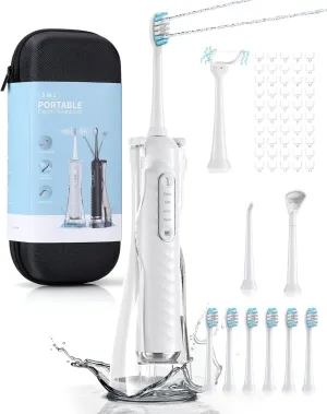 Electric Toothbrush with Water Flosser, 4 in 1 Cordless Toothbrush and Water Flosser Combo for Multiple Users and Needs, Flossing Toothbrush Portable for Travel and Home, White