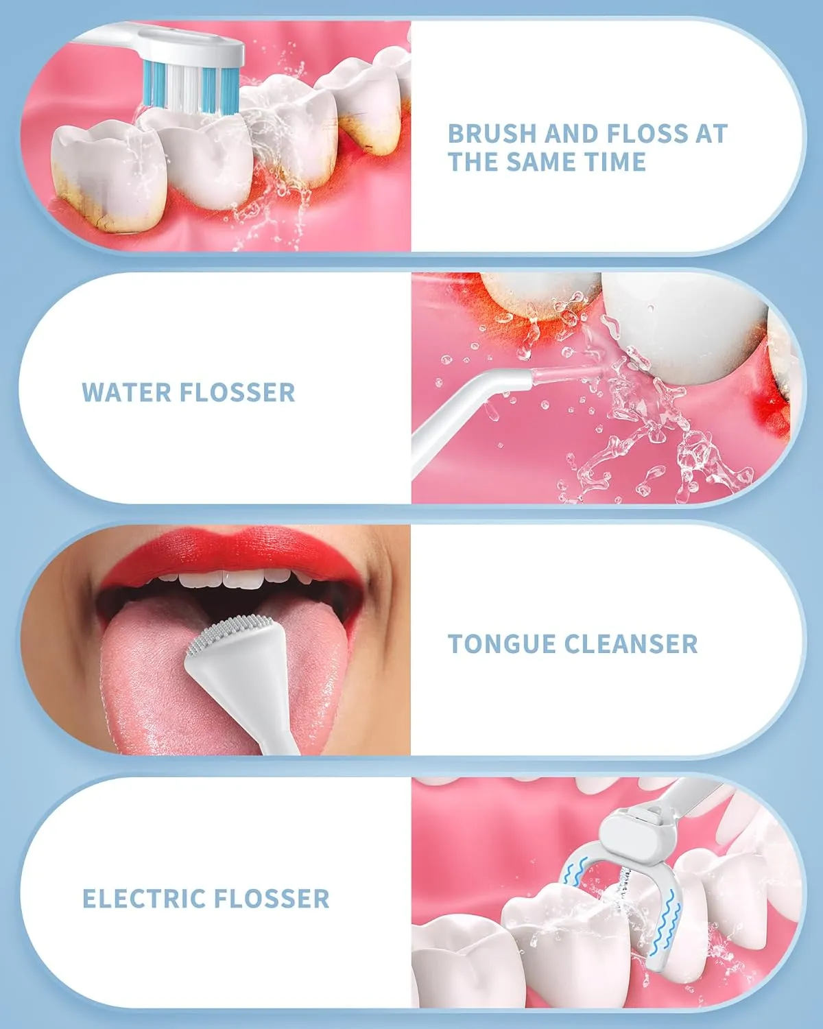 Electric Toothbrush with Water Flosser, 4 in 1 Cordless Toothbrush and Water Flosser Combo for Multiple Users and Needs, Flossing Toothbrush Portable for Travel and Home, White