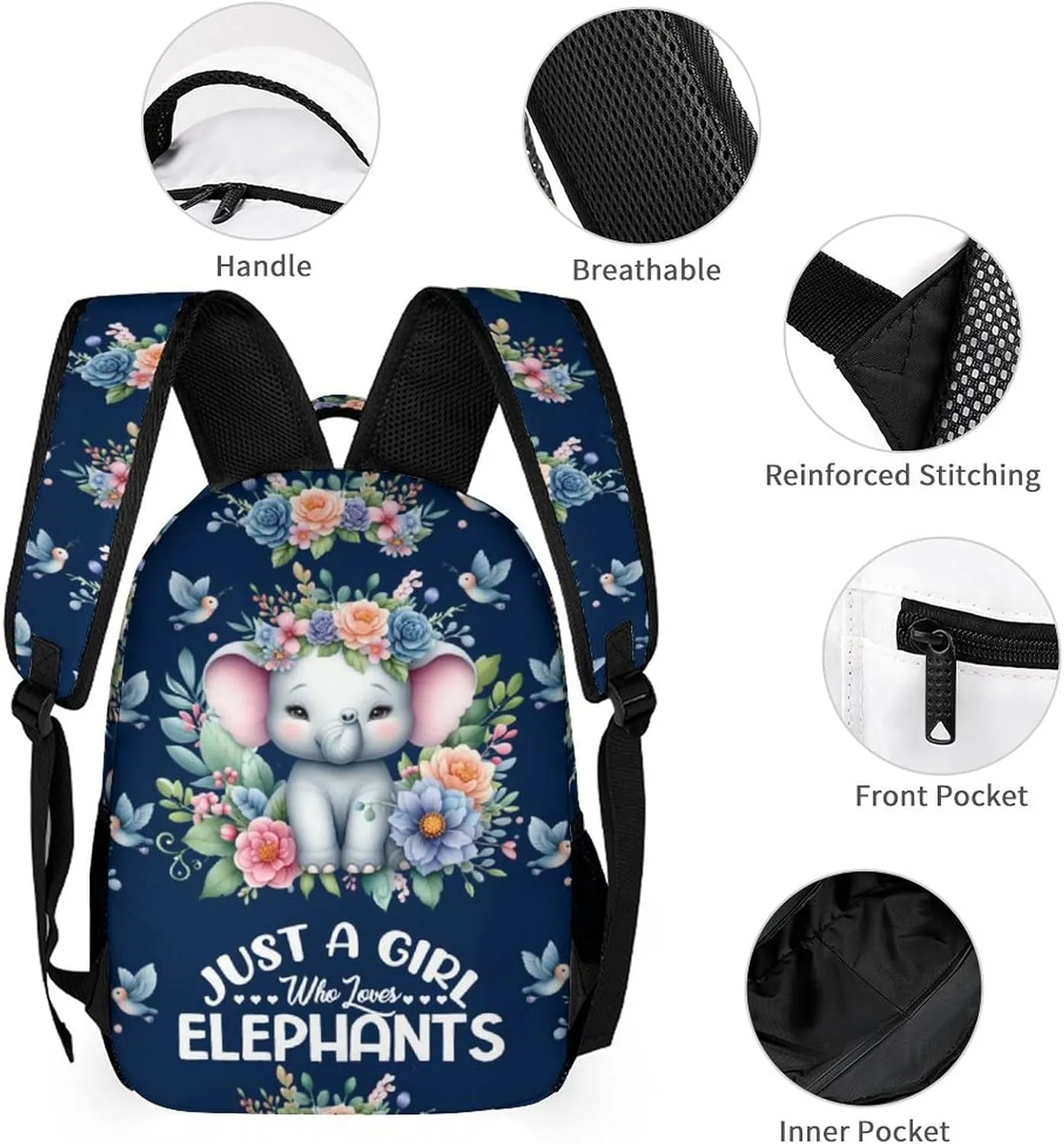 Elephant School Backpack for Kids Girls Boys, 16 Inch Cute Elephant Themed Bookbag, Personalized School Backpack for Students Children, sustainable, Lightweight, Large Capacity