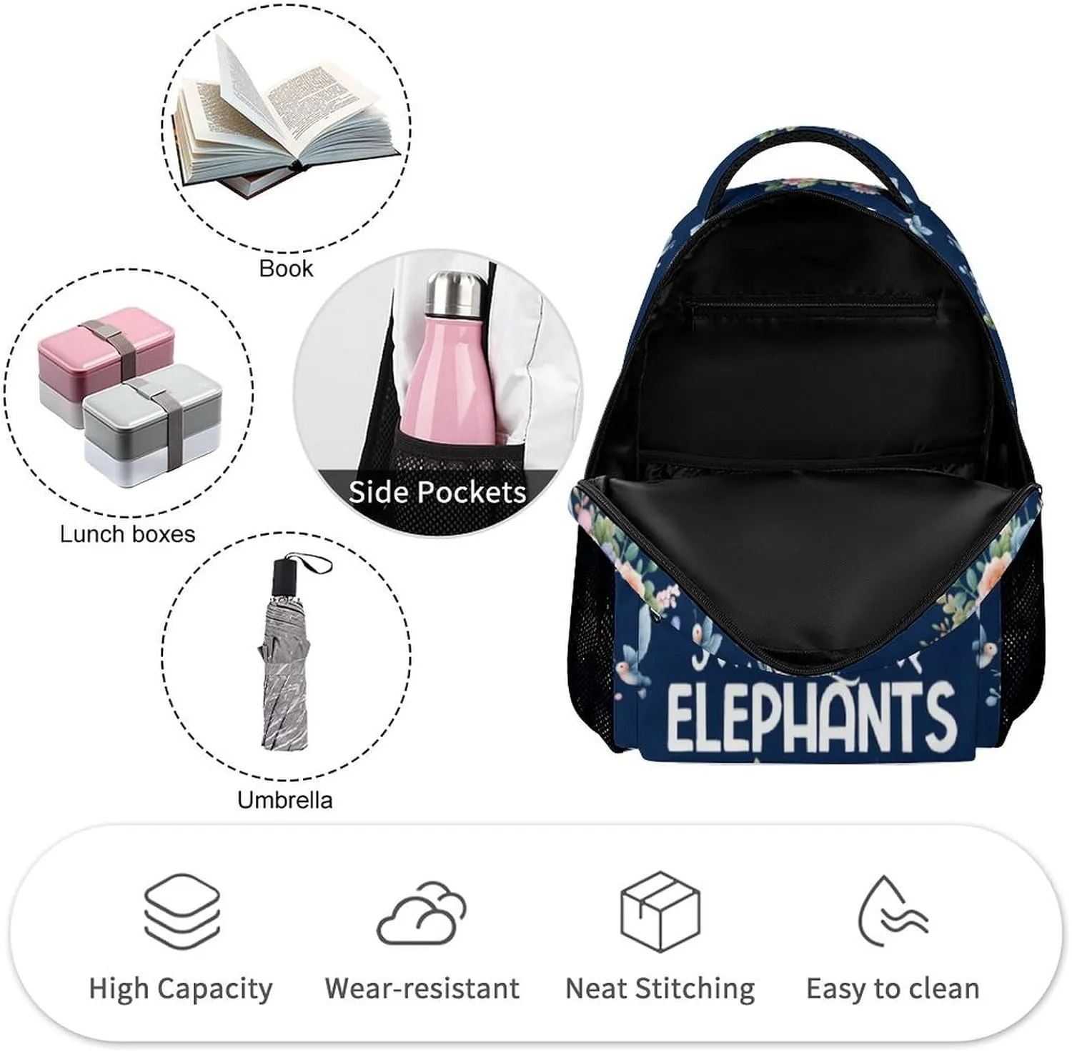 Elephant School Backpack for Kids Girls Boys, 16 Inch Cute Elephant Themed Bookbag, Personalized School Backpack for Students Children, sustainable, Lightweight, Large Capacity