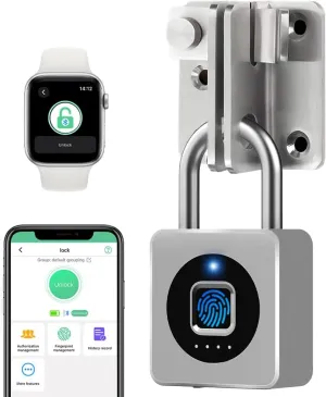eLinkSmart Gym Locker Padlock - Fingerprint Mobile APP Unlock Remote Unlock: Waterproof Keyless Biometric Padlock for Gym Locker Field Box Footlocker Tool Box Gun Case Type-C Silver