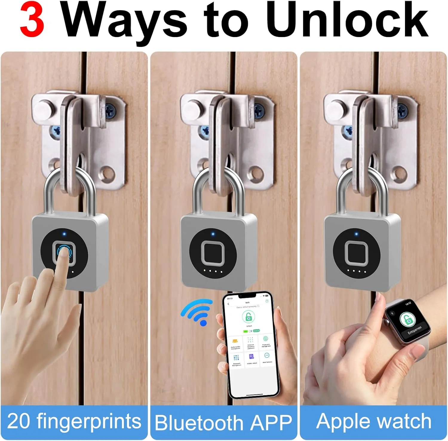 eLinkSmart Gym Locker Padlock - Fingerprint Mobile APP Unlock Remote Unlock: Waterproof Keyless Biometric Padlock for Gym Locker Field Box Footlocker Tool Box Gun Case Type-C Silver