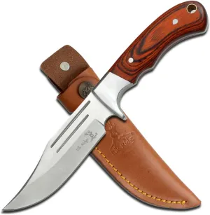 Elk Ridge - Outdoors Fixed Blade Knife - 9.5-in Overall, Mirror Finished Stainless Steel Blade, Full Tang, Wood Handle, Leather Sheath - Hunting, Camping, Survival - ER-052