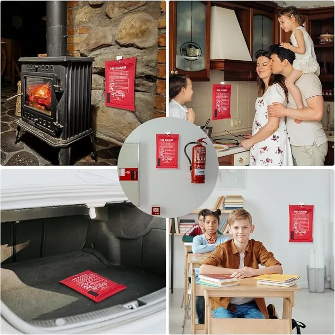 Emergency Fire Blanket 40"" x 40"" Fiberglass Fire Blanket Fire Suppression Blanket for Kitchen with Hooks Gloves Emergency Whistles Fireproof Blanket for Home Safety Camping (1), White