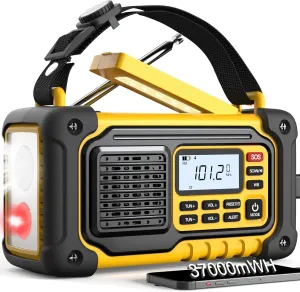 Emergency Weather Radio, AM/FM/SW/NOAA Hand Crank Radio with 37000mWh Portable Power Bank, USB/Solar/Hand Crank Charging, AAA Battery Operated, SOS Alarm & Flashlight for Indoor/Outdoor Emergency