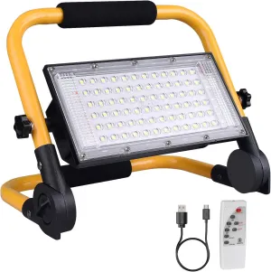 ERAY Rechargeable LED Work Light with Remote, Solar Portable Worklight with Stand and 13500 mAh Battery, 4 Lighting Modes, Job Site Lights for Building Outdoor Emergency Car Repairing Camping