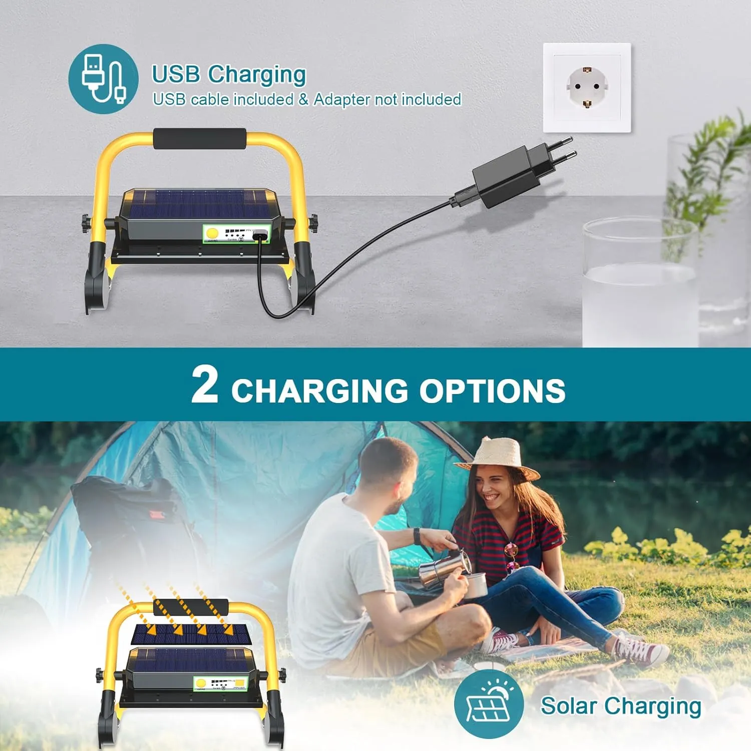 ERAY Rechargeable LED Work Light with Remote, Solar Portable Worklight with Stand and 13500 mAh Battery, 4 Lighting Modes, Job Site Lights for Building Outdoor Emergency Car Repairing Camping