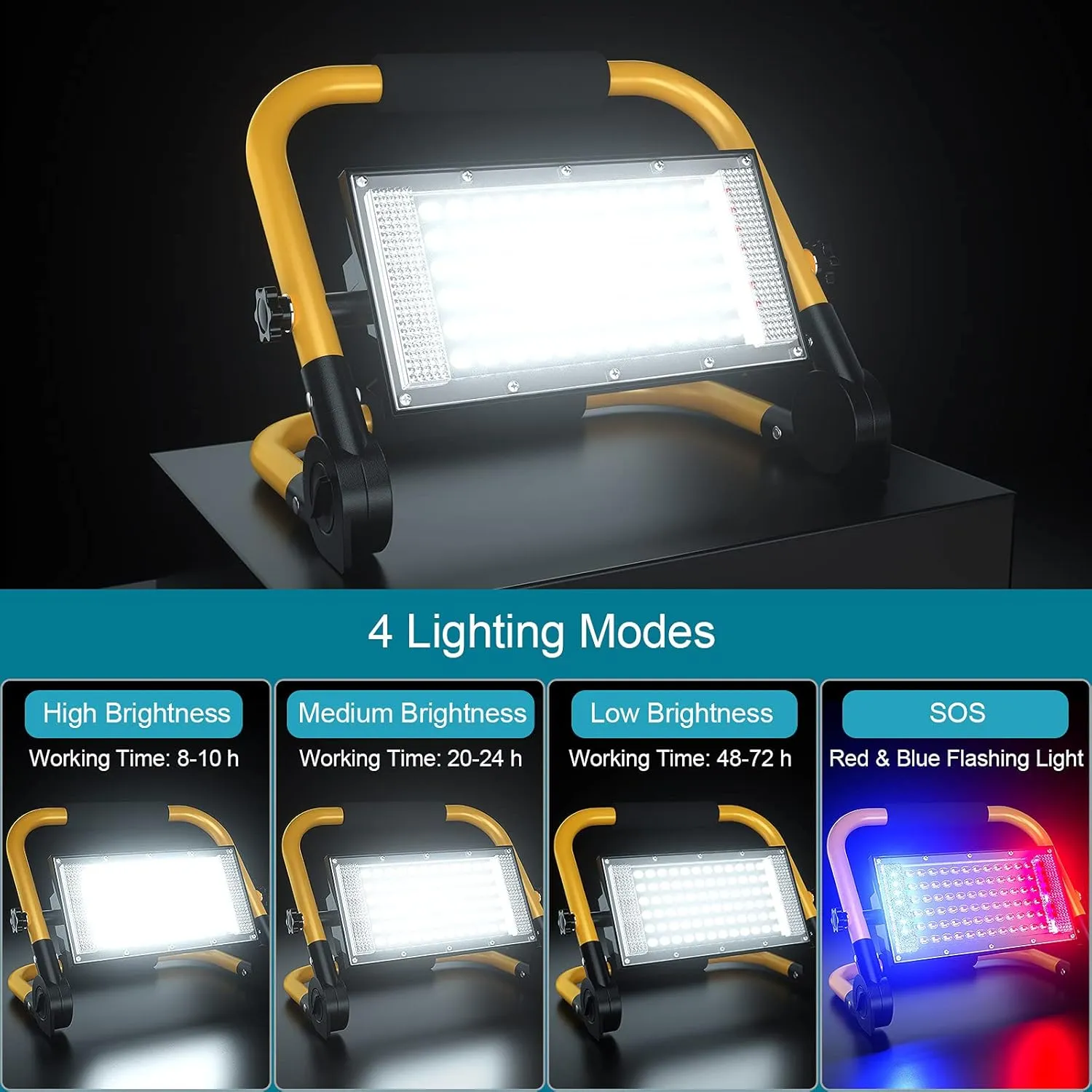 ERAY Rechargeable LED Work Light with Remote, Solar Portable Worklight with Stand and 13500 mAh Battery, 4 Lighting Modes, Job Site Lights for Building Outdoor Emergency Car Repairing Camping