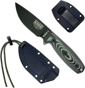 ESEE-3 Fixed Blade Knife, 3D Contoured Handle, 1095 Carbon Steel, Black Ambidextrous Sheath, Made in USA