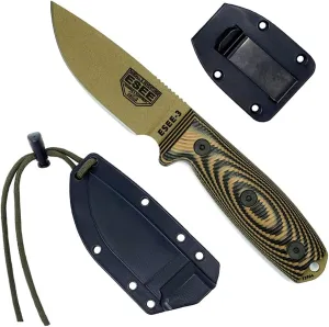 ESEE-3 Fixed Blade Knife, 3D Contoured Handle, 1095 Carbon Steel, Black Ambidextrous Sheath, Made in USA