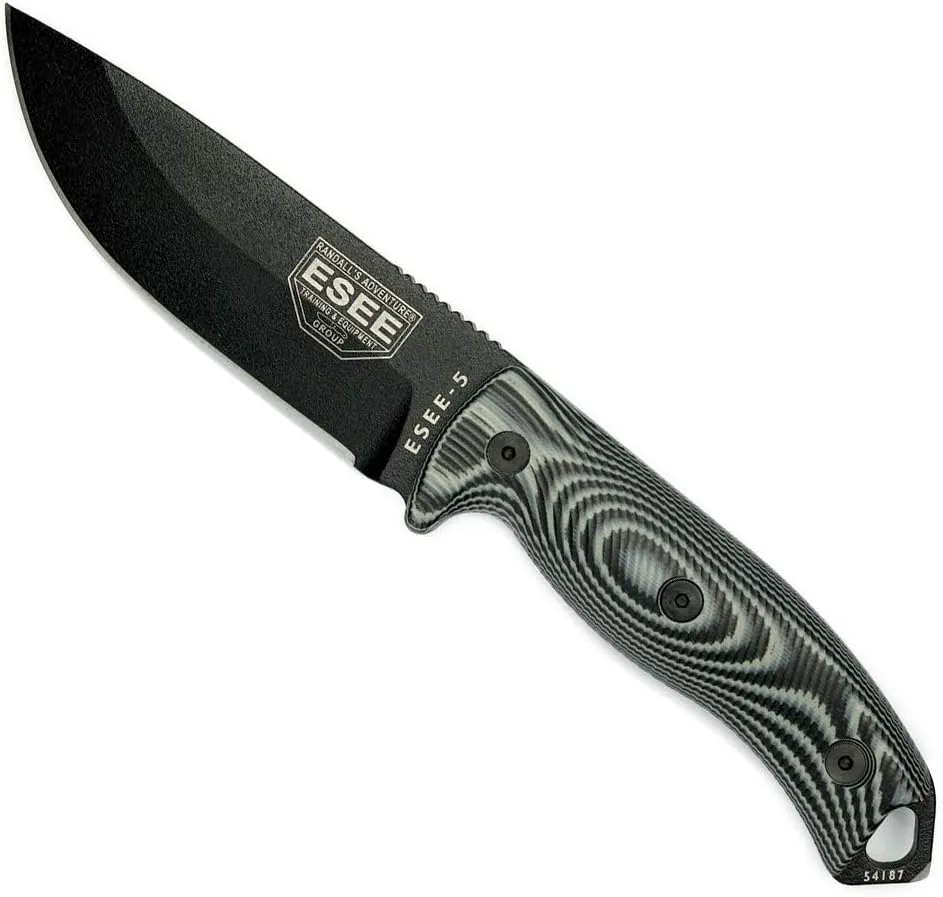 ESEE-5 Fixed Blade Knife, 3D Contoured Handle, 1095 Carbon Steel, Ambidextrous Kydex Sheath, Made in USA
