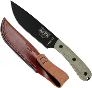 ESEE-6HM Fixed Blade Survival Knife, 1095 Carbon Steel, Round Modified Handle, Made in USA (Brown Leather Sheath (Right Hand))