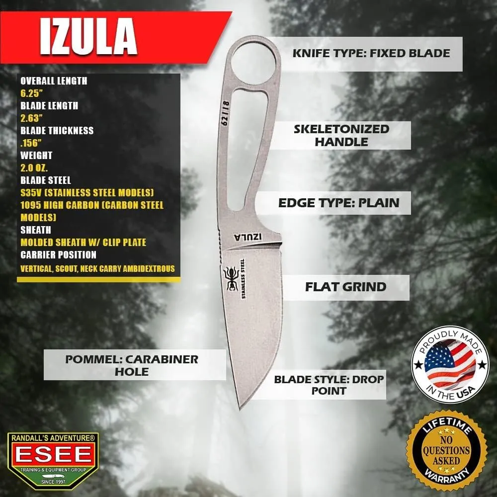 ESEE Izula Fixed Blade Knife w/Molded Polymer Sheath and Clip Plate
