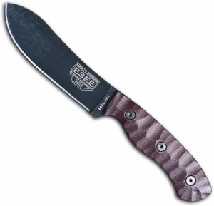 ESEE James Gibson Designed JG5 Nessmuk Fixed Blade Knife w/Sculpted Micarta Handles, Black Oxide Finish, and Brown Leather Pouch Sheath (Burgundy Sculpted Linen Micarta)