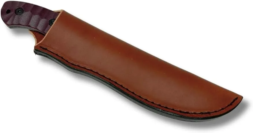 ESEE James Gibson Designed JG5 Nessmuk Fixed Blade Knife w/Sculpted Micarta Handles, Black Oxide Finish, and Brown Leather Pouch Sheath (Burgundy Sculpted Linen Micarta)