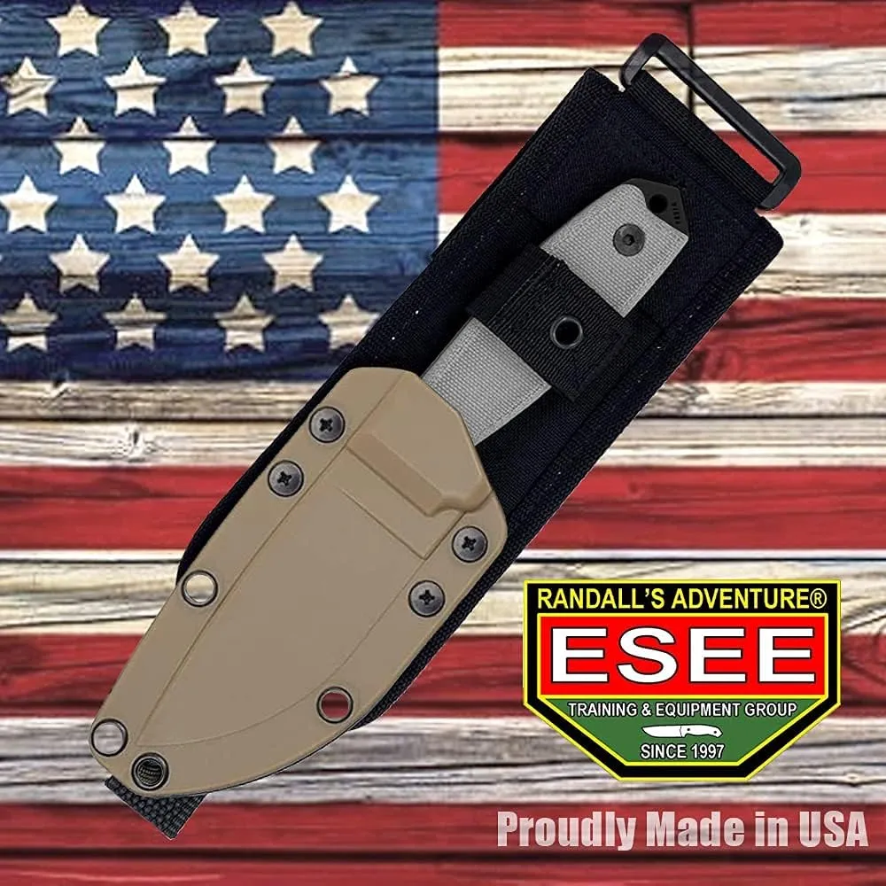 ESEE Knives 3P-MB Fixed Blade Knife w/Molded Polymer Sheath & MOLLE Back (Black Blade/Coyote Brown Sheath/MOLLE Back)