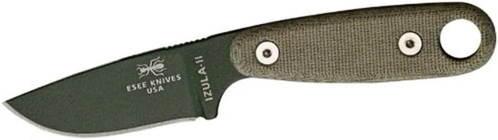 ESEE Knives Izula-II Fixed Blade Knife, Micarta Handle, Molded Sheath, Clip Plate (OD Green)