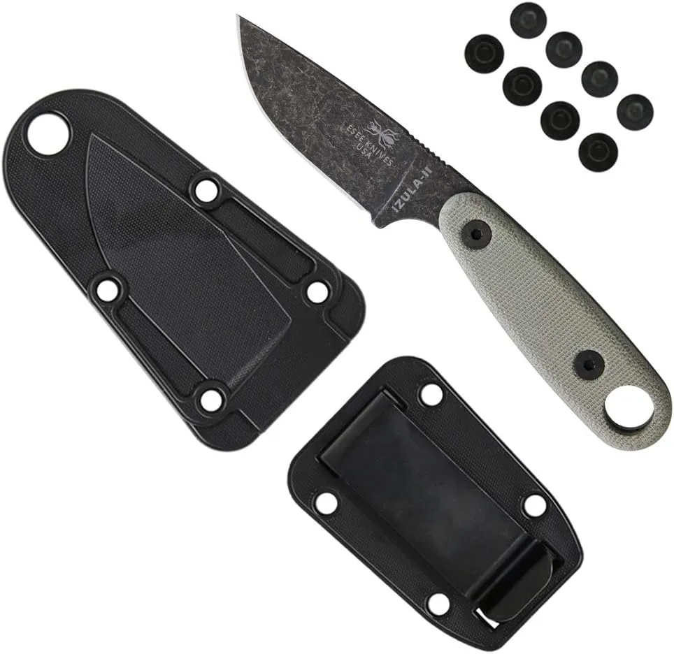ESEE Knives Izula-II Fixed Blade Knife, w/Micarta Handle, Molded Sheath, & Clip Plate (Black Oxide)