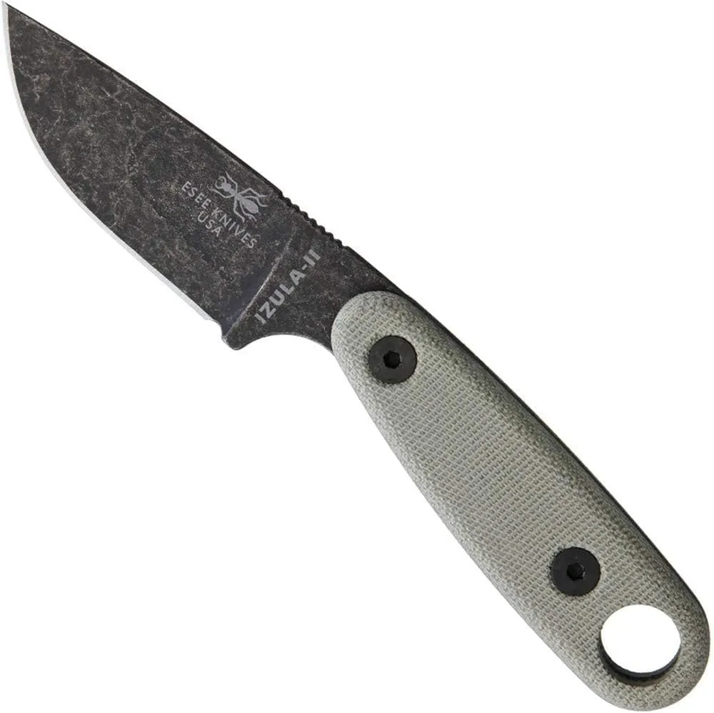 ESEE Knives Izula-II Fixed Blade Knife, w/Micarta Handle, Molded Sheath, & Clip Plate (Black Oxide)