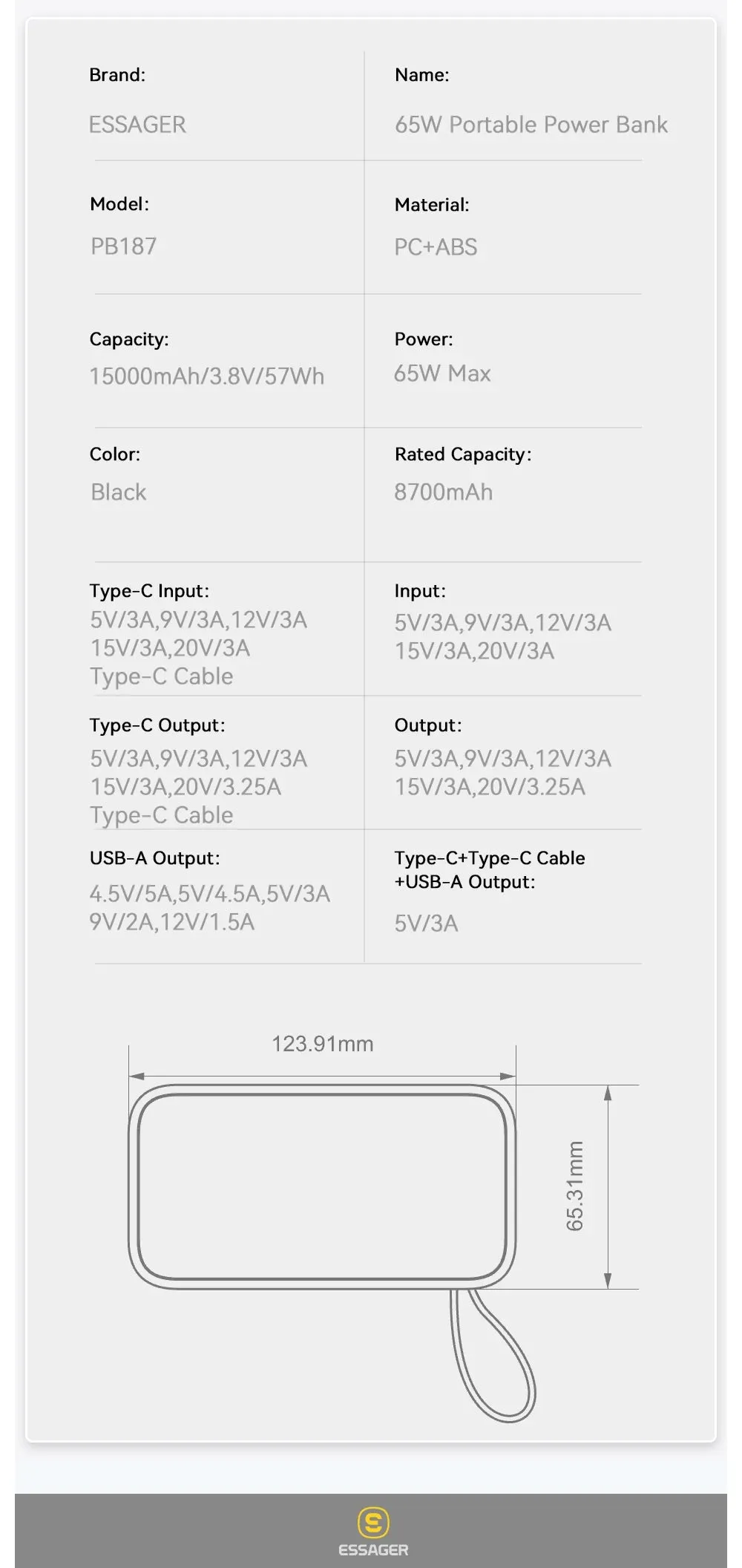 ESSAGER 65W 15000mAh Quick Charging Portable Power Bank