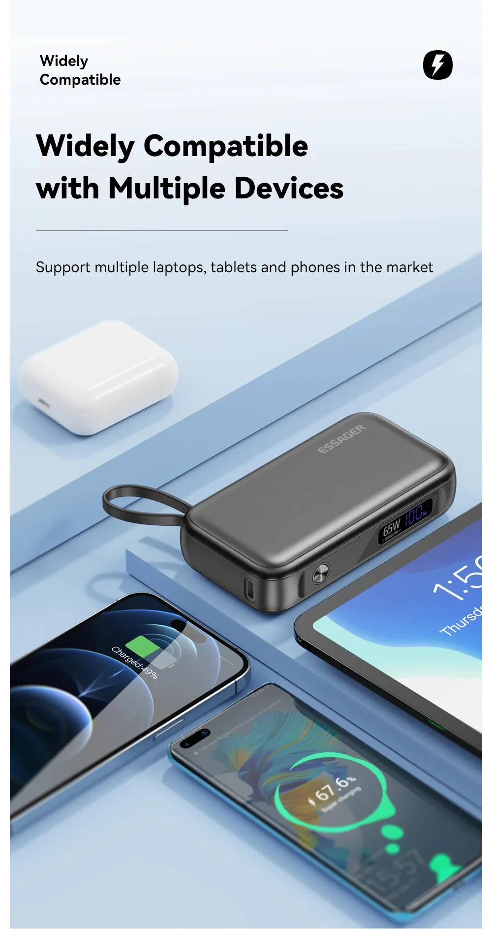 ESSAGER 65W 15000mAh Quick Charging Portable Power Bank