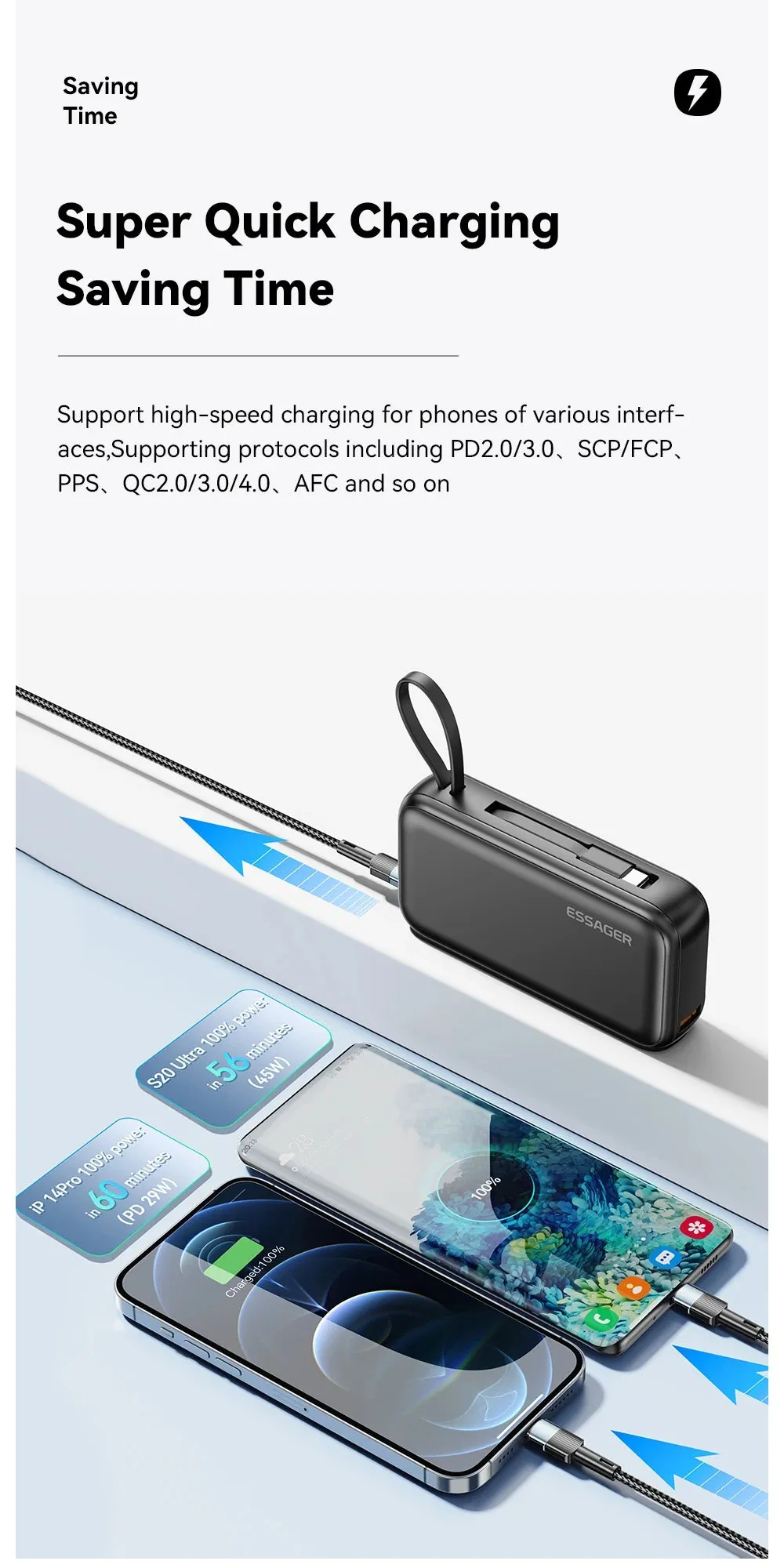 ESSAGER 65W 15000mAh Quick Charging Portable Power Bank