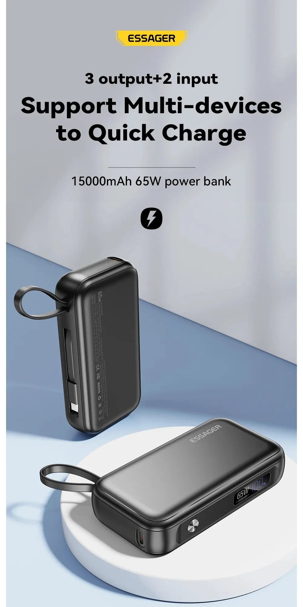 ESSAGER 65W 15000mAh Quick Charging Portable Power Bank