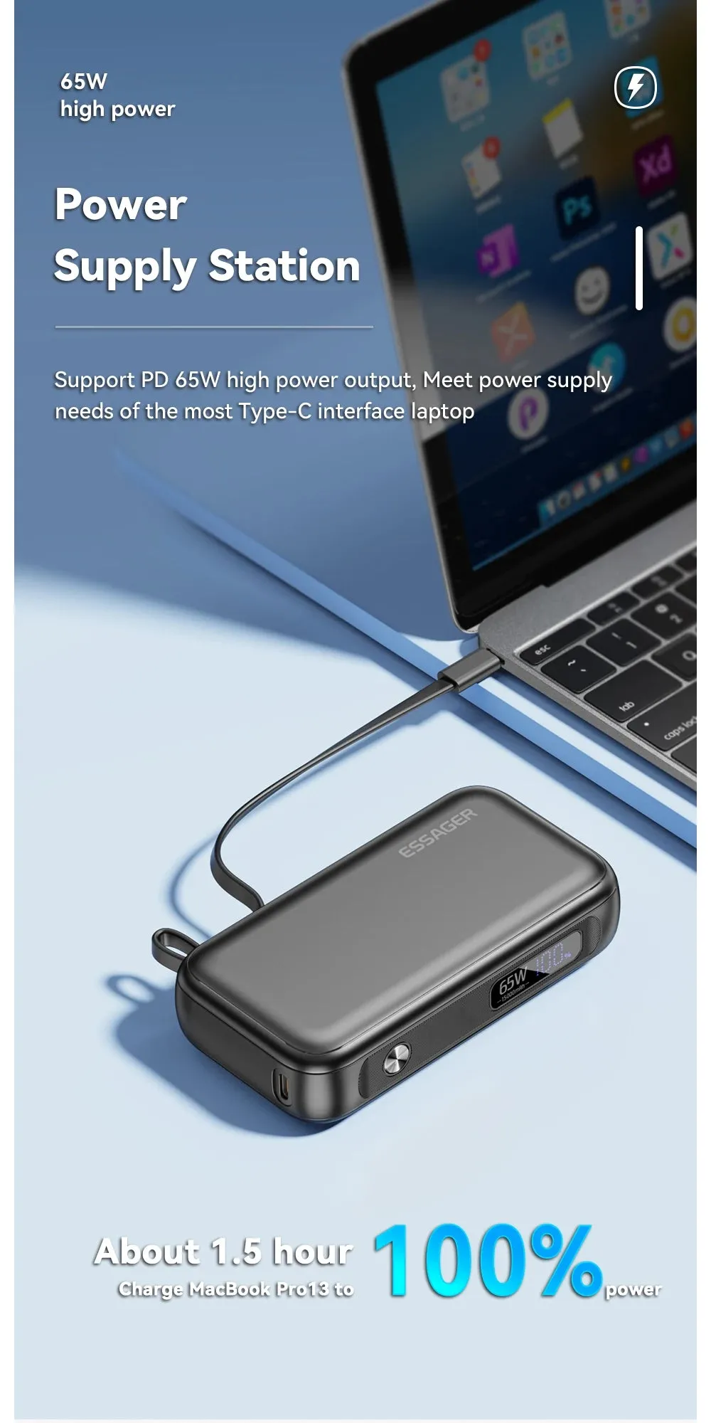 ESSAGER 65W 15000mAh Quick Charging Portable Power Bank