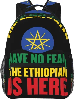 Ethiopia Flag The Ethiopian Is Here Backpack Casual Laptop Backpack Double Shoulder Bag Lightweight Backpack For Women Men Travel