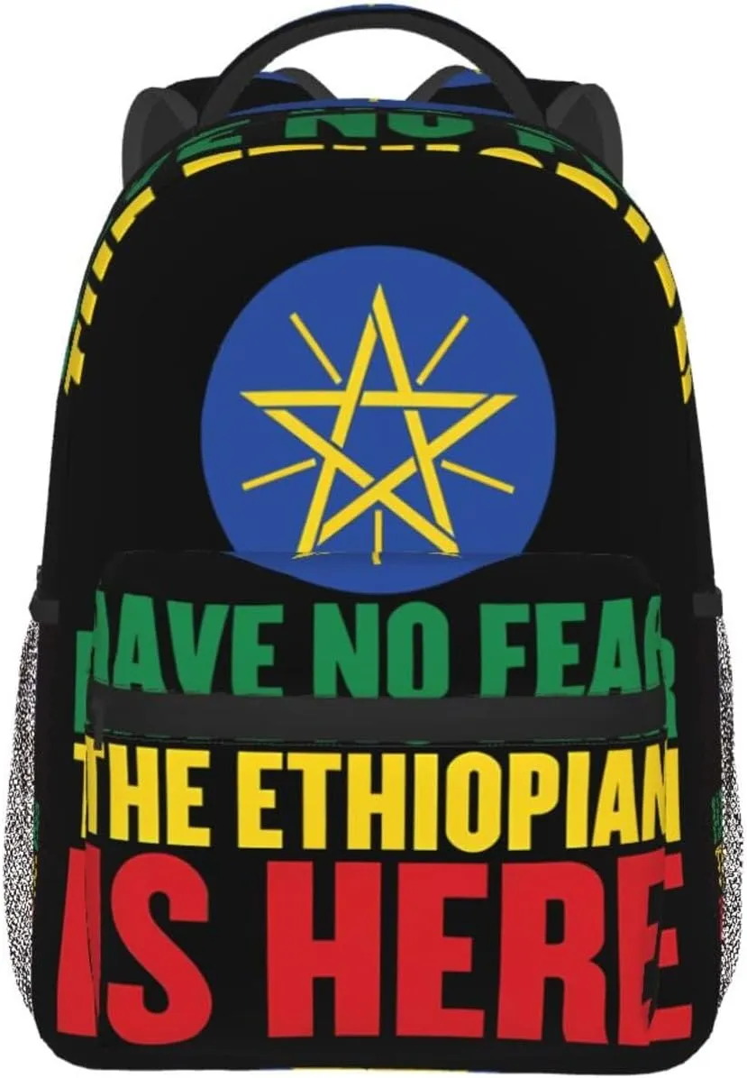 Ethiopia Flag The Ethiopian Is Here Backpack Casual Laptop Backpack Double Shoulder Bag Lightweight Backpack For Women Men Travel