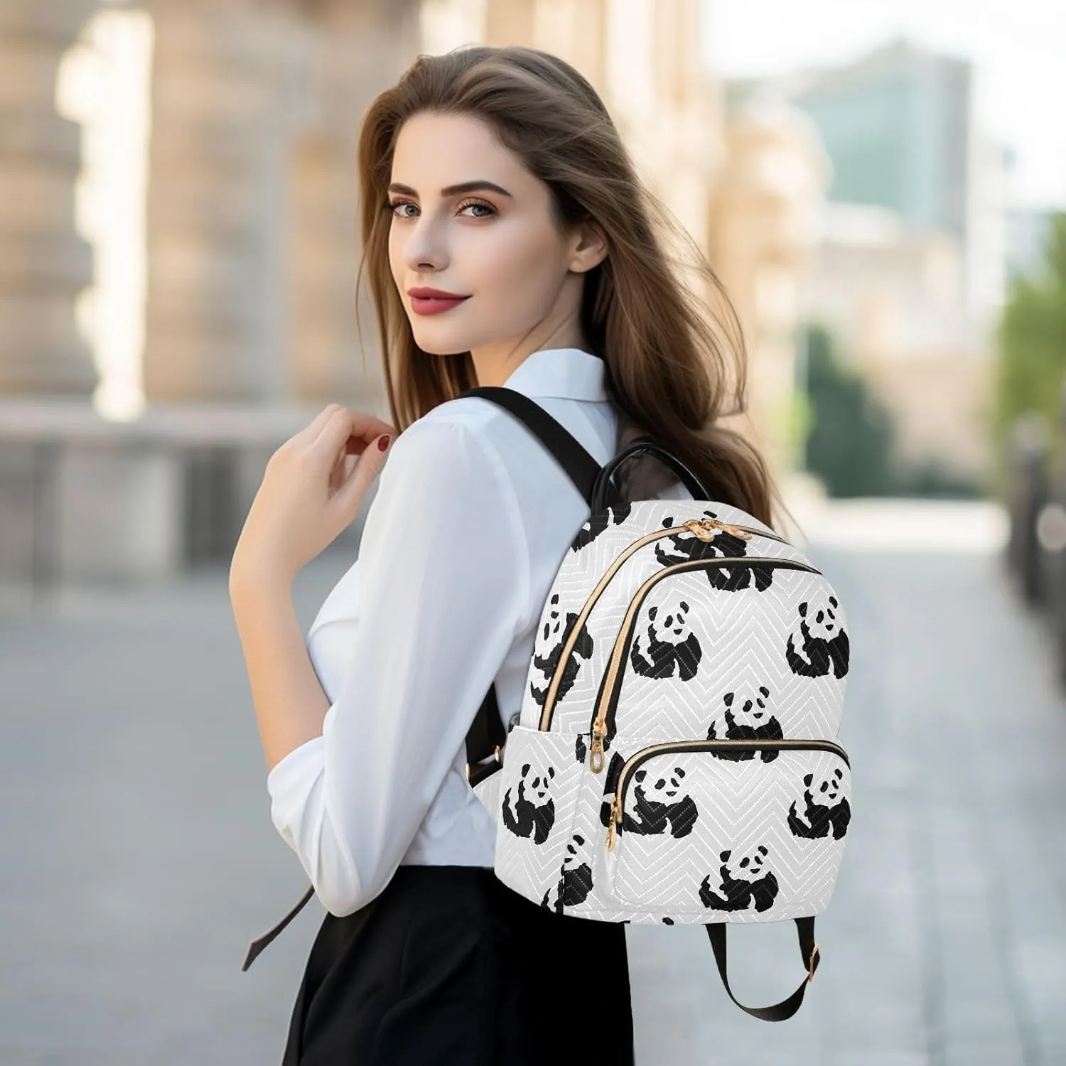 Exnundod Ink Painting Pandas Mini Backpack Purse for Women, Asian Chinese Art Travel Backpack Fashion Backpack Lightweight Shoulder Bag Small Casual Daypack, Small